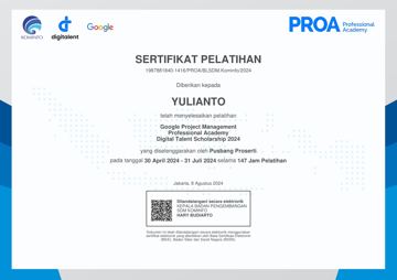 Sertifikat DTS Google Project Management Yulianto